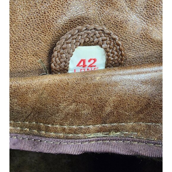 Vintage Leather Jacket Mens 42 Long Glazed Nappa Double Breasted Car Coat 70s - Picture 3 of 15